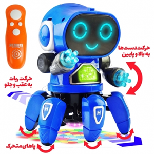 ربات کنترلی شش پا موزیکال و رقصنده آبی Dancing ROBOT on remote control RC music light blue -اسباب بازی